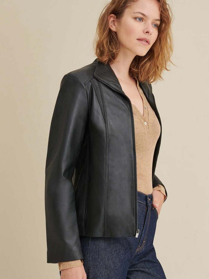 Kelsey black leather scuba jacket for women - Image 4
