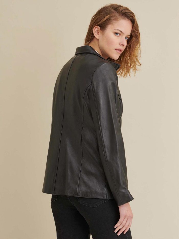 Thinsulate convertible collar black leather jacket for women - Image 3