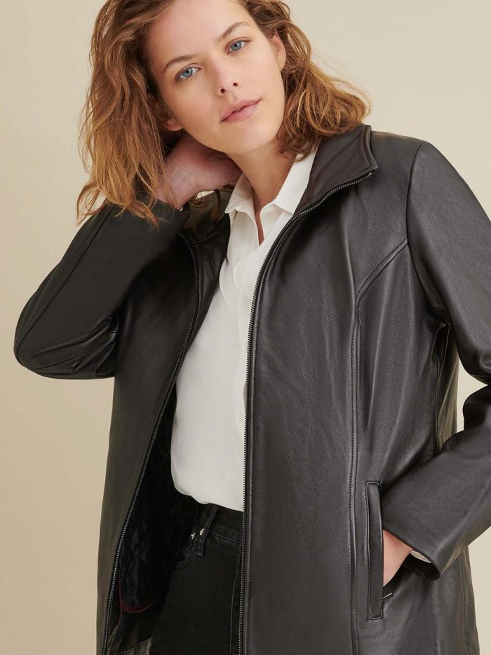 Thinsulate convertible collar black leather jacket for women - Image 4
