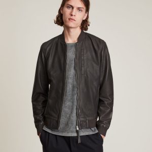 bales black leather bomber jacket for men