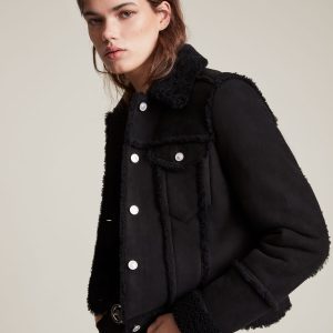 kingsly shearling black leather jacket for women