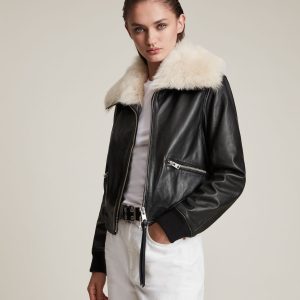 wisley shearling black leather jacket