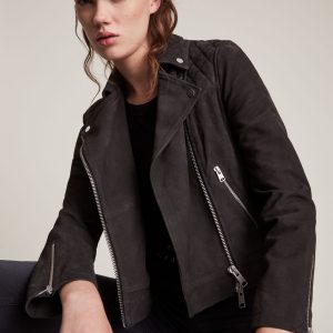 caden black suede biker jacket for women