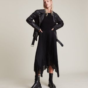 eline black leather biker jacket for women