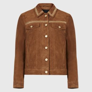 delvy brown suede trucker jacket for women