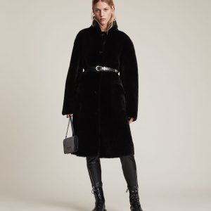 serra shearling black coat for women