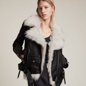 luna shearling biker black jacket for women