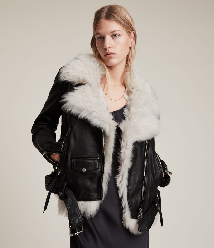 luna shearling biker black jacket for women