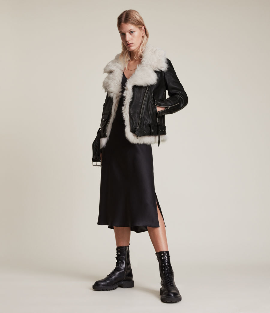 luna shearling biker black jacket for women