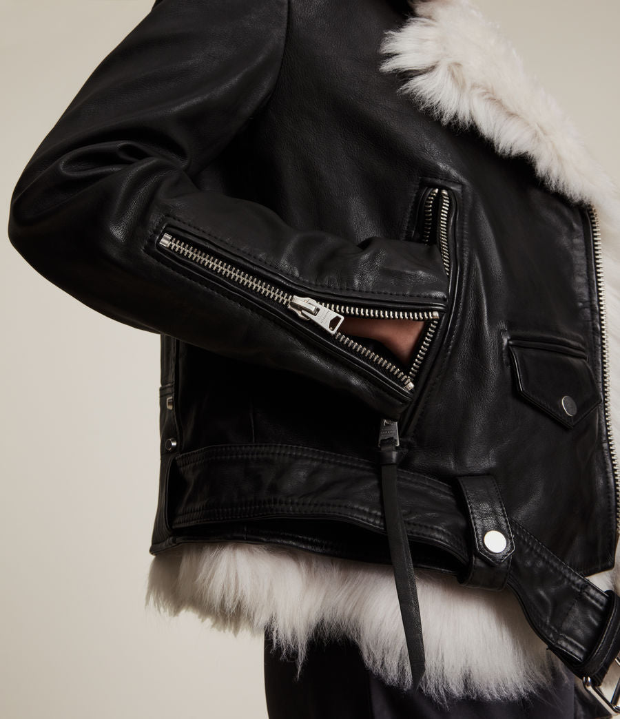 luna shearling biker black jacket for women