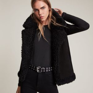 sylvan shearling black gilet jacket for women