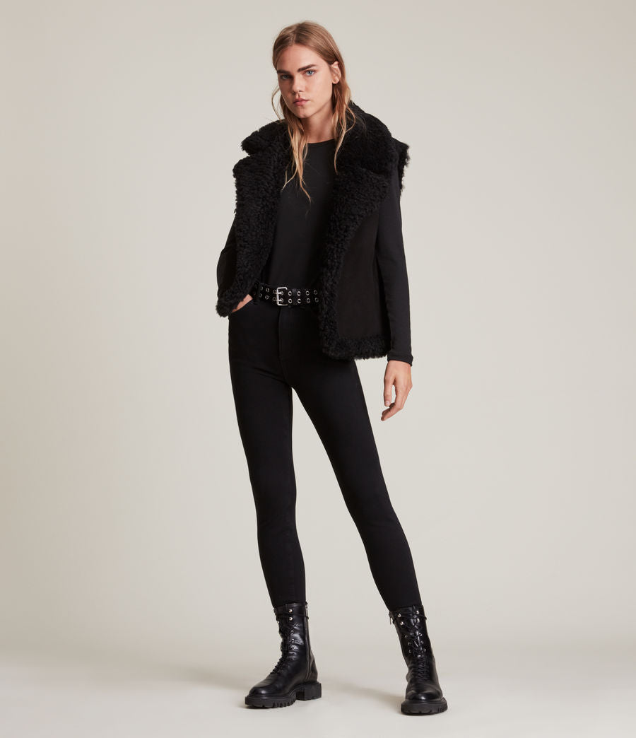 sylvan shearling black gilet jacket for women