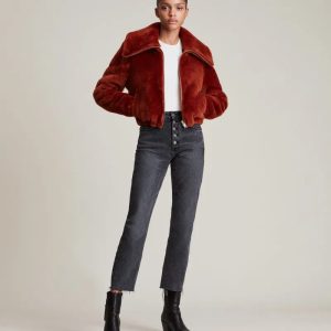 adley shearling lava orange jacket for women